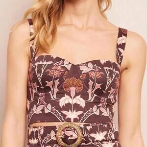 Cara Cara Claudine Top Arcada Chocolate Brown Floral Bustier Cotton Size 0 NWT!